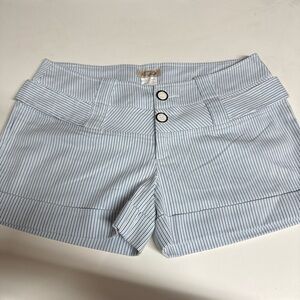 C. Luce Blue & White Pinstripe High-Waist Shorts
